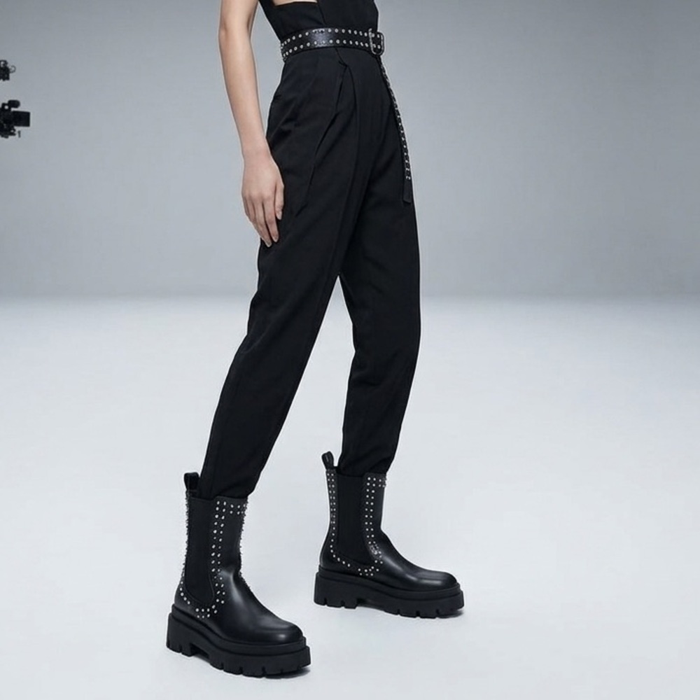 NEW ZARA Studded Chunky Moto Boots Black Chelsea Vegan Leather m size 6 / 36 EU - Picture 3 of 13